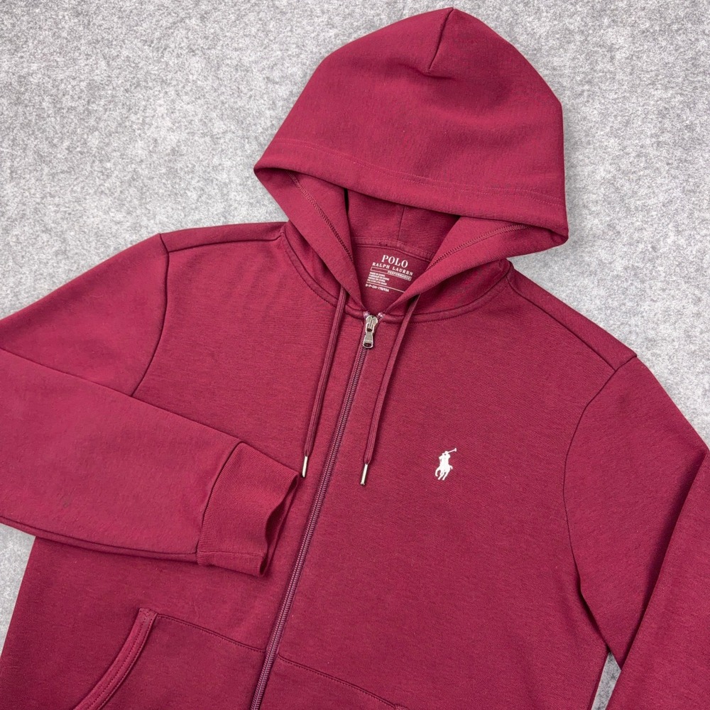 Polo Ralph Lauren Hoodie Mens Small Maroon Full Zip Performance Pony Logo Fleece